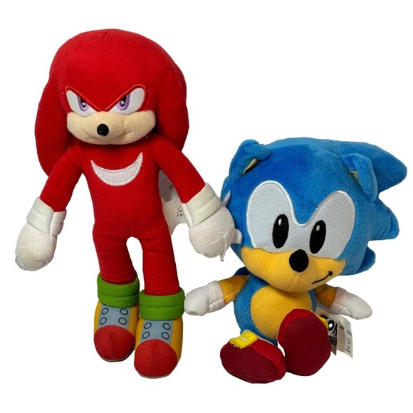 2 Plush Sonic Hedgehog 2 Knuckles 10" Light Blue Sonic Hedgehog 9" Jakks Pacific - Picture 1 of 9